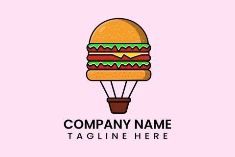 Flat vector parachute balloon Burger logo modern 스톡 일러스트