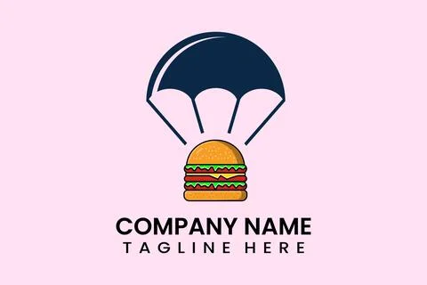 Flat vector parachute balloon Burger logo modern 스톡 일러스트