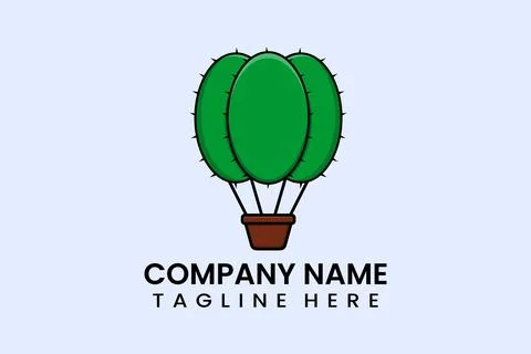 Flat vector parachute balloon cactus logo template Stock Illustration