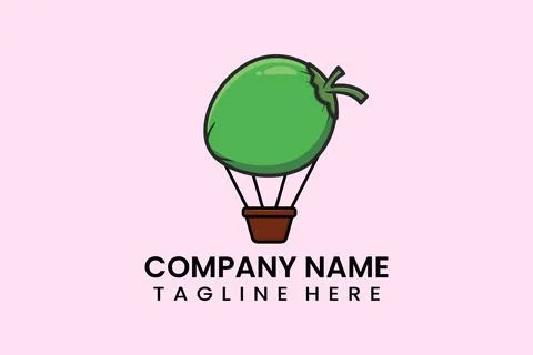 Flat vector parachute balloon coconut logo イラスト素材