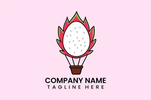 Flat vector parachute balloon dragon fruit logo 스톡 일러스트