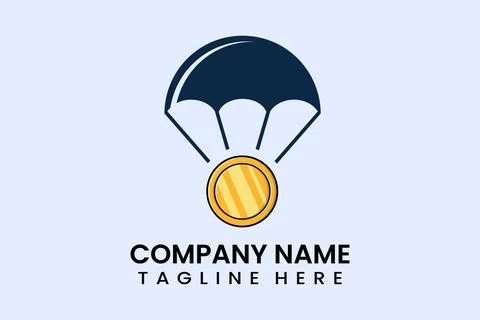 Flat vector parachute balloon gold coin logo 스톡 일러스트