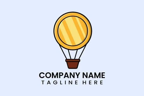 Flat vector parachute balloon gold coin logo 스톡 일러스트