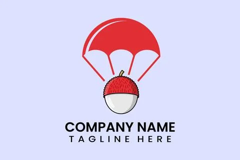 Flat vector parachute balloon Lychee logo modern Stock Illustration