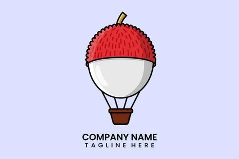 Flat vector parachute balloon Lychee logo modern Stock Illustration