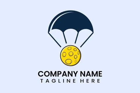 Flat vector parachute balloon moon logo Stock Illustration