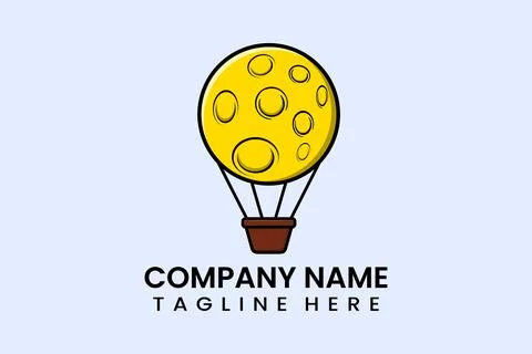 Flat vector parachute balloon moon logo Illustrazione stock