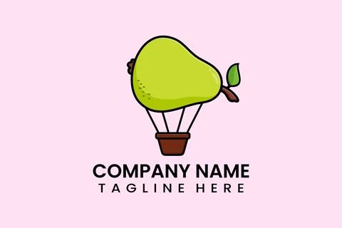 Flat vector parachute balloon pear logo template Stock Illustration