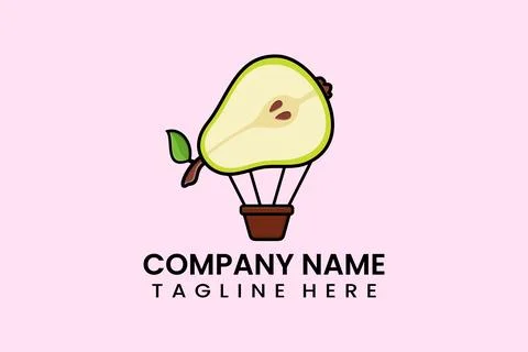 Flat vector parachute balloon pear logo template Stock Illustration