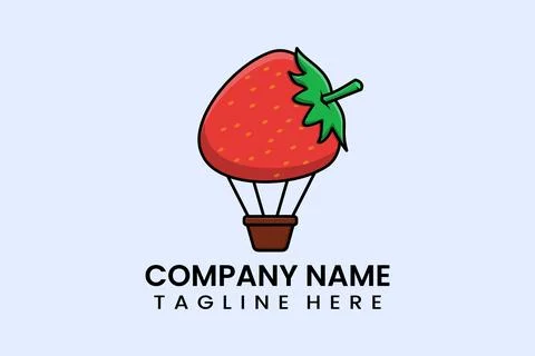 Flat vector parachute balloon strawberry logo 스톡 일러스트