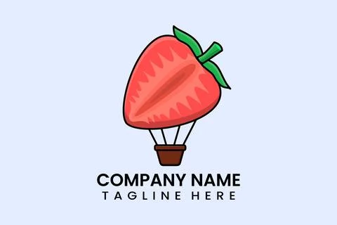 Flat vector parachute balloon strawberry logo Stock Illustration
