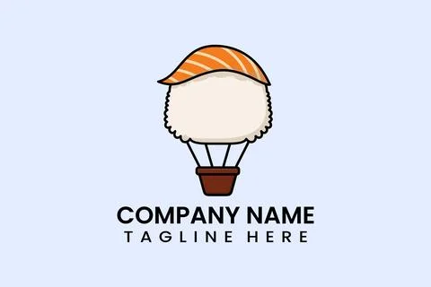 Flat vector parachute balloon sushi logo template Stock Illustration