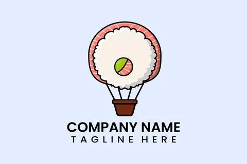 Flat vector parachute balloon sushi logo template 스톡 일러스트