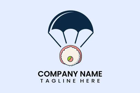 Flat vector parachute balloon sushi logo template Stock Illustration