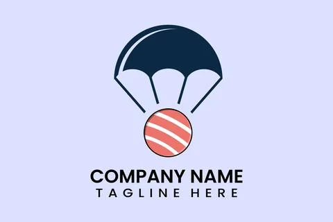 Flat vector parachute balloon sushi logo template Illustrazione stock
