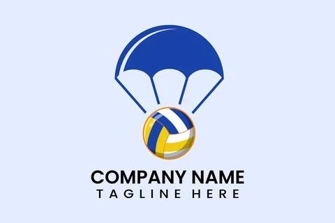 Flat vector parachute balloon volley ball logo Stock Illustration