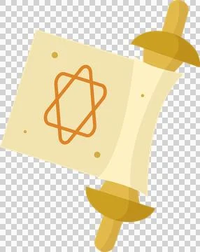 Flat vector parchment scroll featuring golden rods and orange star symbol on Stock Illustration