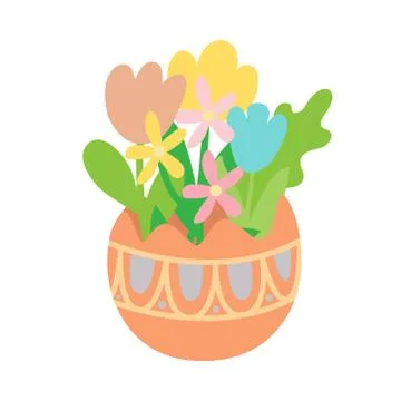 Flat vector pastel flowers in colored easter egg Illustrazione stock
