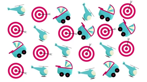 Flat vector pattern with baby strollers helicopters and targets for childhood Stock Footage 345539165