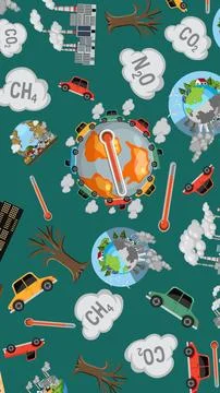 Flat Vector Pattern of Climate Change Global Warming and Industrial Pollution Stock Illustration