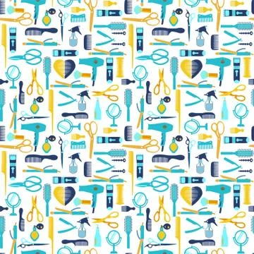Flat vector pattern Hairdressing and  barber shop related symbol. Stock Illustration