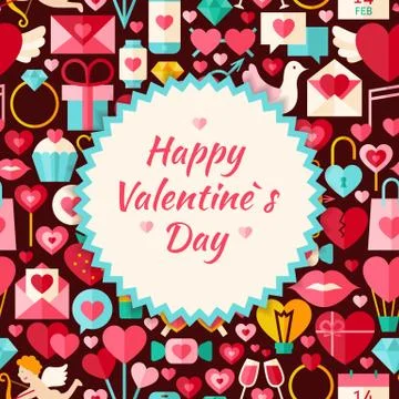 Flat Vector Pattern Happy Valentine Day Background Stock Illustration