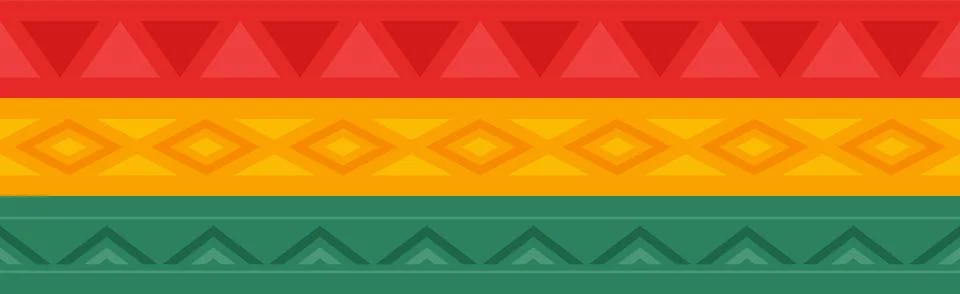 Flat vector pattern is showing red yellow green bands with geometric motifs on Stockillustratie