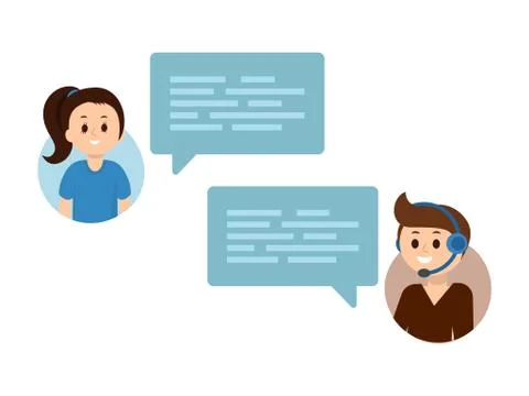 Flat vector people chating online. Support service online chat, communication Stock Illustration