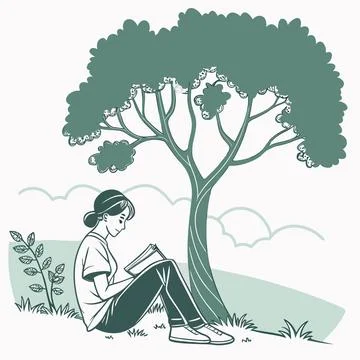 Flat Vector Of Person Reading Under Tree (1) Stock Illustration