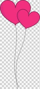 Flat vector pink heart balloon pair are floating on transparent background with Ilustração Stock
