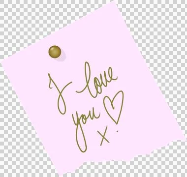 Flat vector pink torn note is showing gold cursive love message, heart icon, Stock Illustration