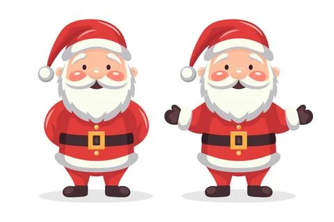 Flat Vector Portrait of Smiling Happy Santa Claus Icon. Cartoon Christmas Santa Stock-Illustration
