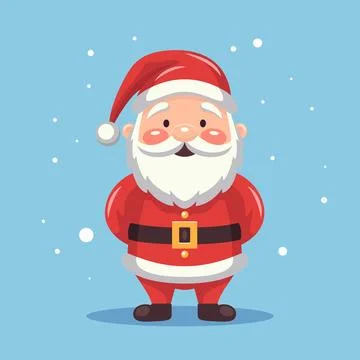 Flat Vector Portrait of Smiling Happy Santa Claus Icon. Cartoon Christmas Santa Stock Illustration