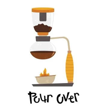 Flat vector pour over. Alternative methods of brewing coffee. Coffee culture. Stock Illustration
