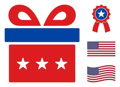 Flat Vector Present Icon in American Democratic Colors with Stars Ilustración de archivo