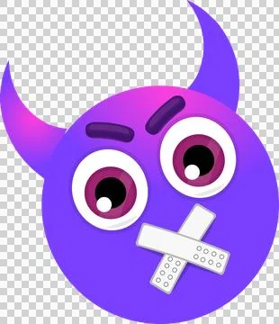 Flat vector purple devil is floating on transparent layer with horns eyes brows Stockillustratie
