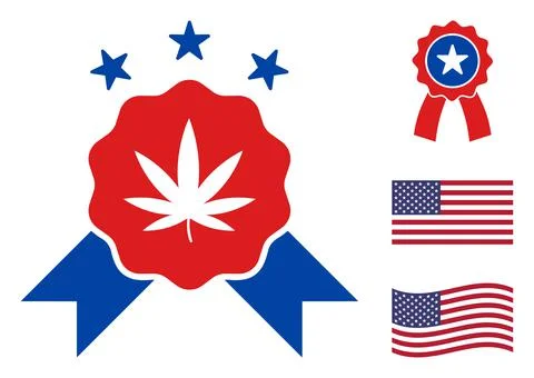Flat Vector Quality Cannabis Icon in American Democratic Colors with Stars Stock Illustration