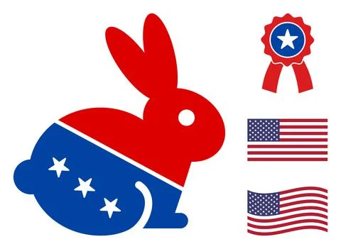 Flat Vector Rabbit Icon in American Democratic Colors with Stars Stock Illustration