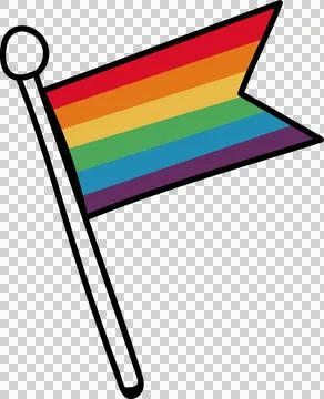 Flat vector rainbow flag is waving on transparent background, pole with round Stock Illustration