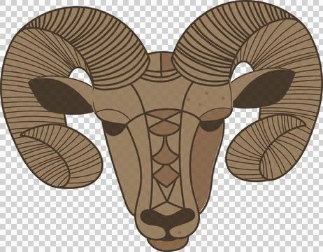 Flat vector ram head is showing curved ribbed horns with geometric lines on イラスト素材