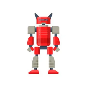 Flat vector of red robot transformer. Futuristic metal android. Steel warrior Stock Illustration