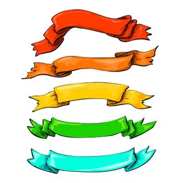 Flat vector ribbons banners flat isolated on white background, Stock Illustration