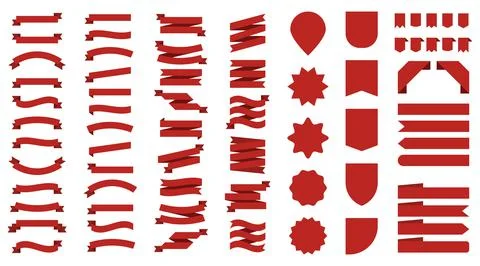 Flat vector ribbons banners isolated background. Ribbon red colored. Set ribb Stock Illustration