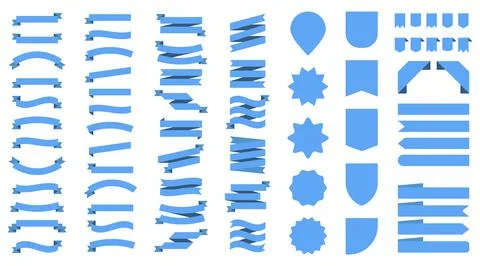 Flat vector ribbons banners isolated background. Ribbon blue colored. Set rib Stock Illustration