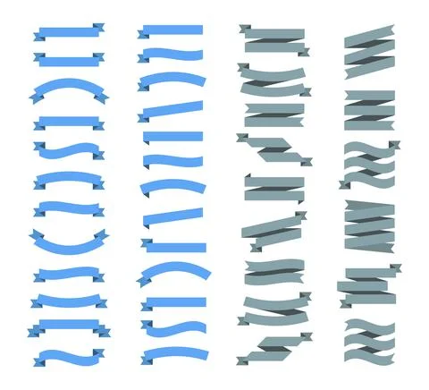 Flat vector ribbons banners isolated background. Ribbon blue colored. Set rib Stock Illustration