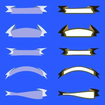 Flat vector ribbons banners set on blue background Stock Illustration