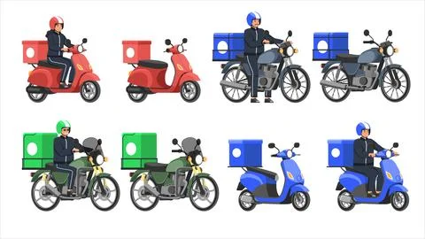 Flat vector of rider and motorcycle bike delivery food package イラスト素材