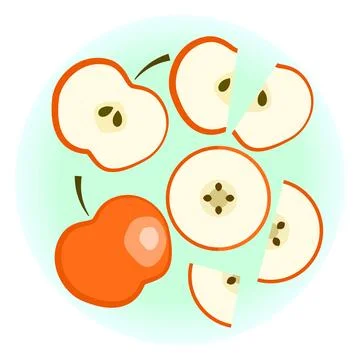 Flat vector ripe red apple set Stock Illustration