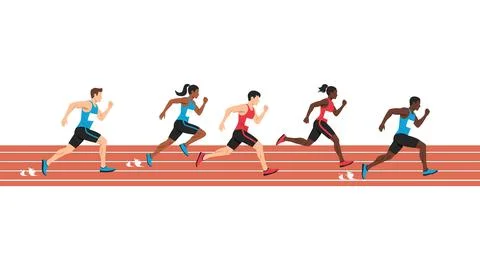 Flat vector of runner athlete running dash speed on race track Stock Illustration