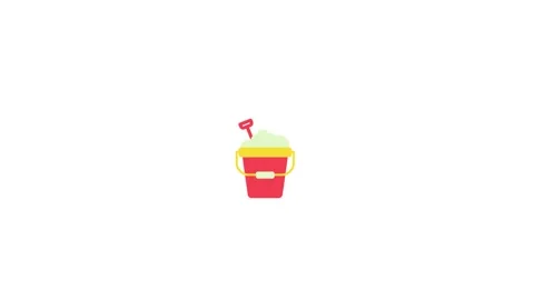 Flat Vector Sand Bucket and Shovel Icon Animated on White Background Stock Footage 345958414